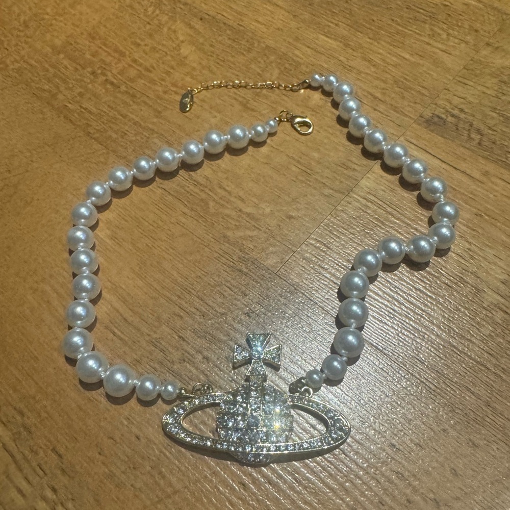 Vivienne Westwood Silver Pearl Necklace with Gold Chain